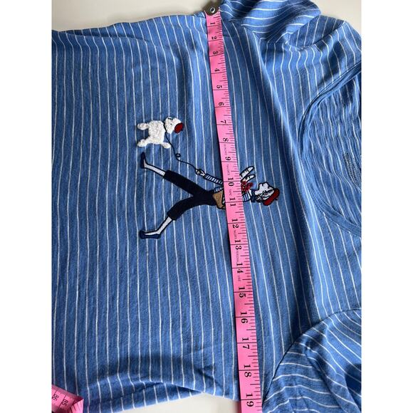 Talbots size M blue & white striped embroidered French Poodle & lady walker CUTE - Picture 6 of 7